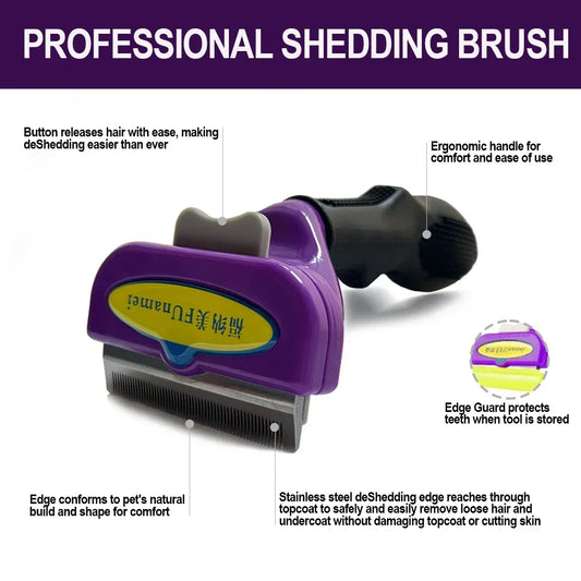Pet Deshedding Brush & Grooming Comb – For Dogs & Cats, All Coat Types